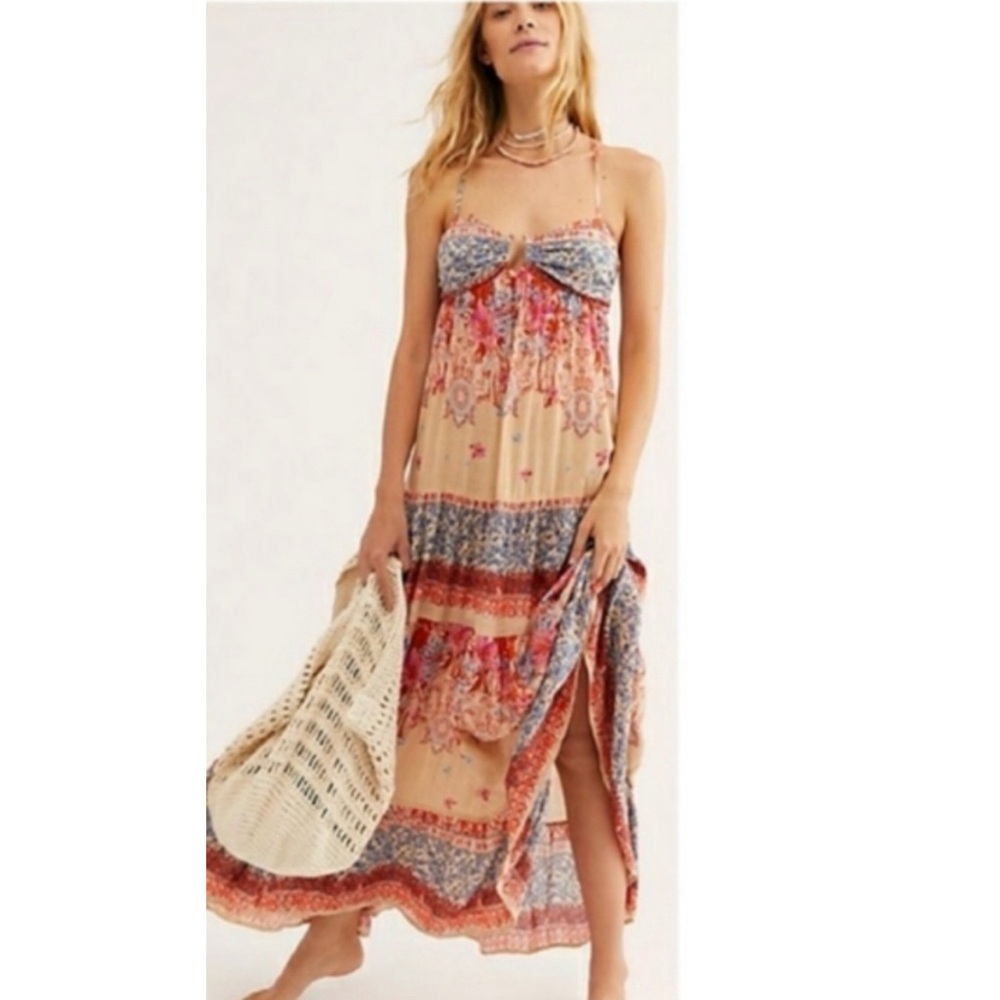 Free People Give a Little Floral Boho Chic Maxi Dress French Girl Hippie XS